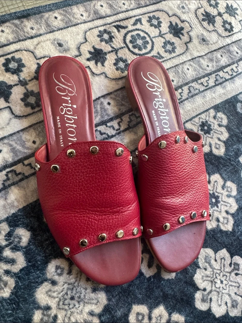Brighton made in Italy Red Leather Stud Slide Mules - Picture 2 of 11